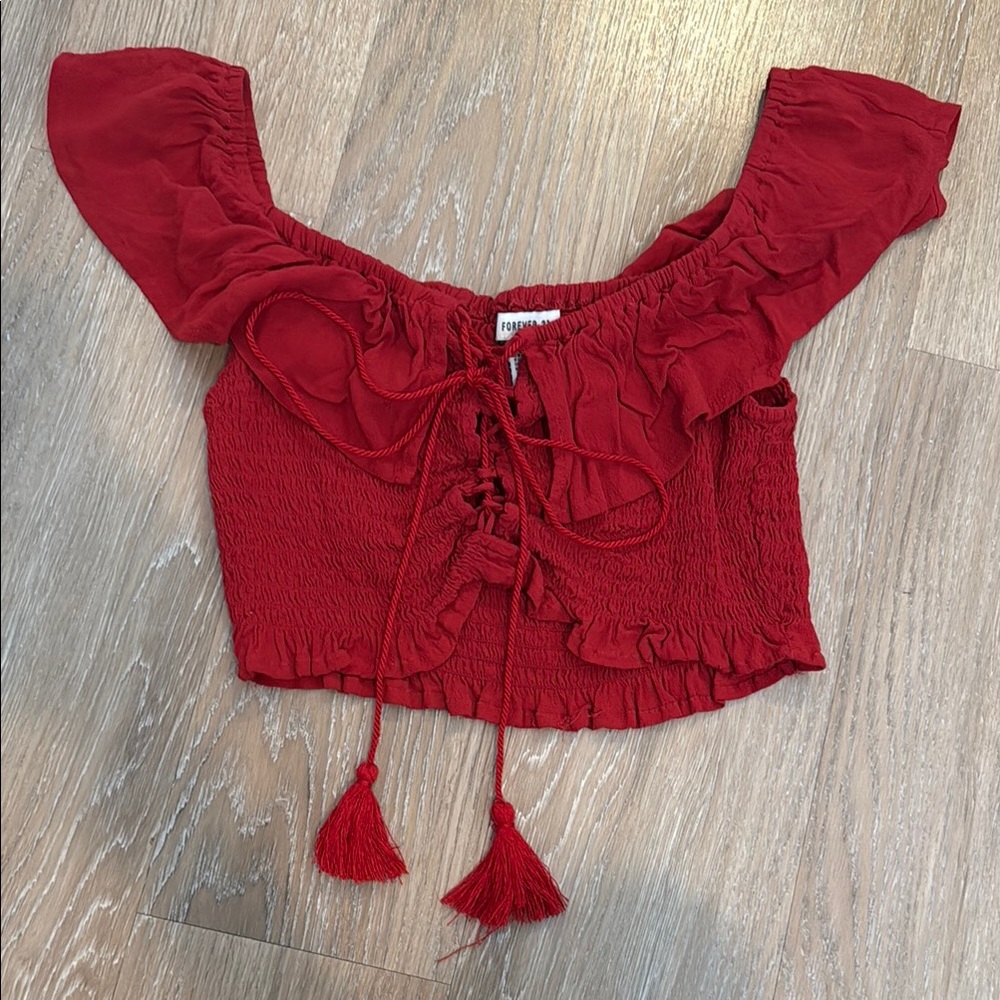 Forever 21 Red Off-Shoulder Crop Top